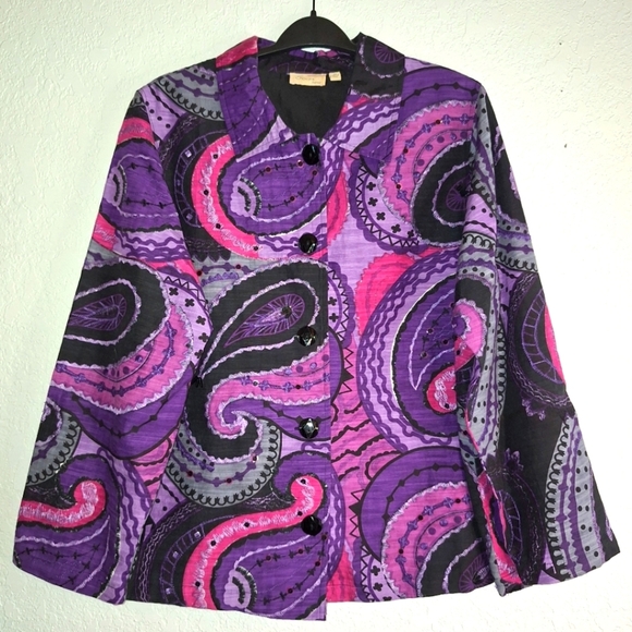 Choices Women Purple Paisley Print Lightweight Button Front Jacket Size 2X - Picture 1 of 9